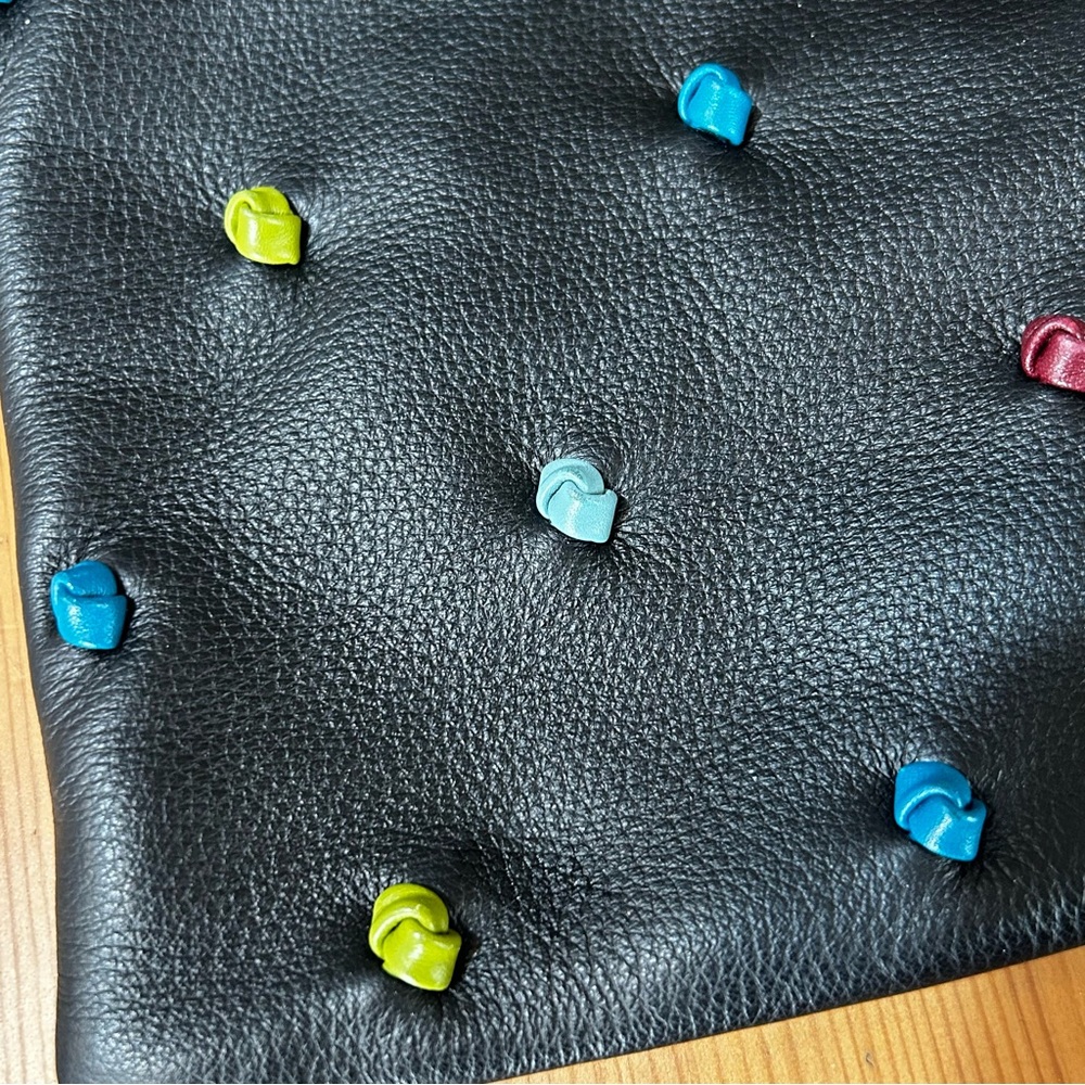 Multicolor Studded Black Leather Clutch - Picture 7 of 11